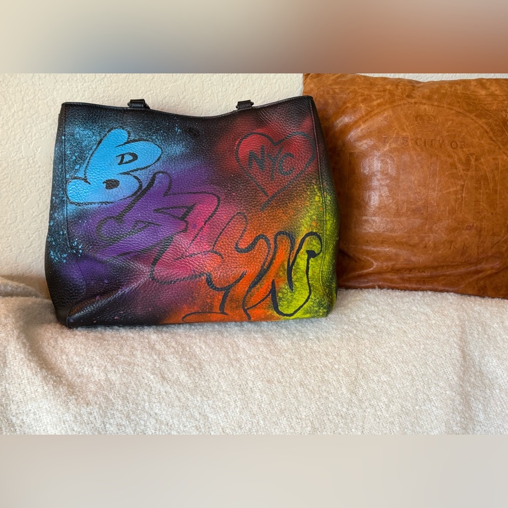 One of a Kind Hand Painted Dagne Dover Allyn Leather bag